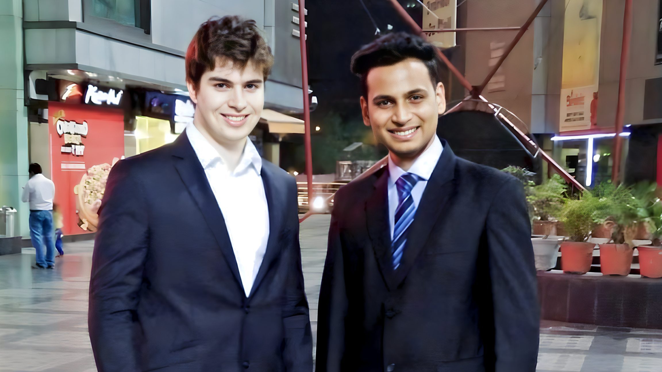 Lithvik Mukesh Sharma is photographed with a French intern while hosting guests