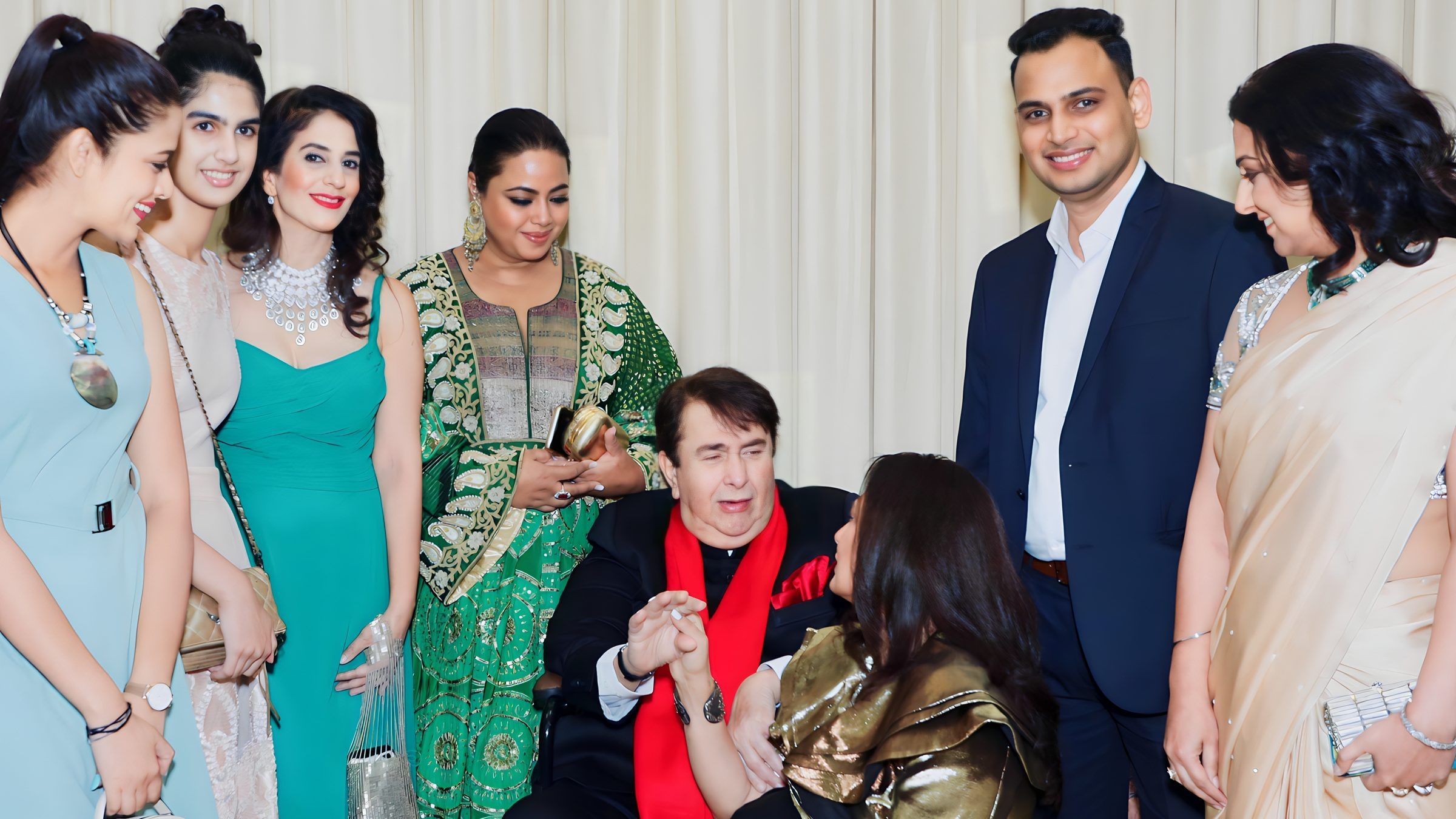 Lithvik Mukesh Sharma is photographed with Randhir Kapoor (Indian actor, film producer and director from the Kapoor family), Preeti Verma (Indian actor and casting director, equestrian), and Ritu Beri