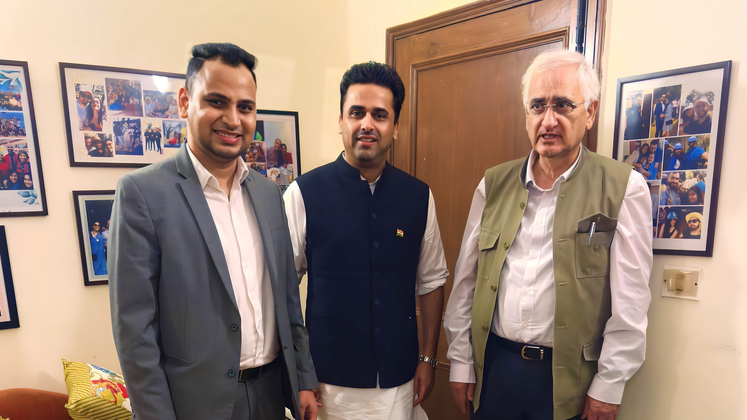 Lithvik Mukesh Sharma is photographed with Salman Khurshid and Faisal Patel at a capital gathering